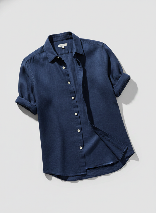 Midnight Navy Linen Button-Down
